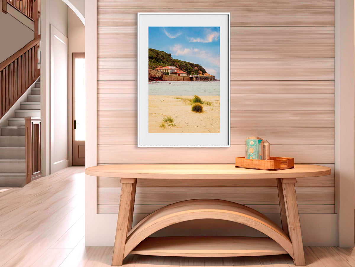 Merimbula Wharf colour in white frame