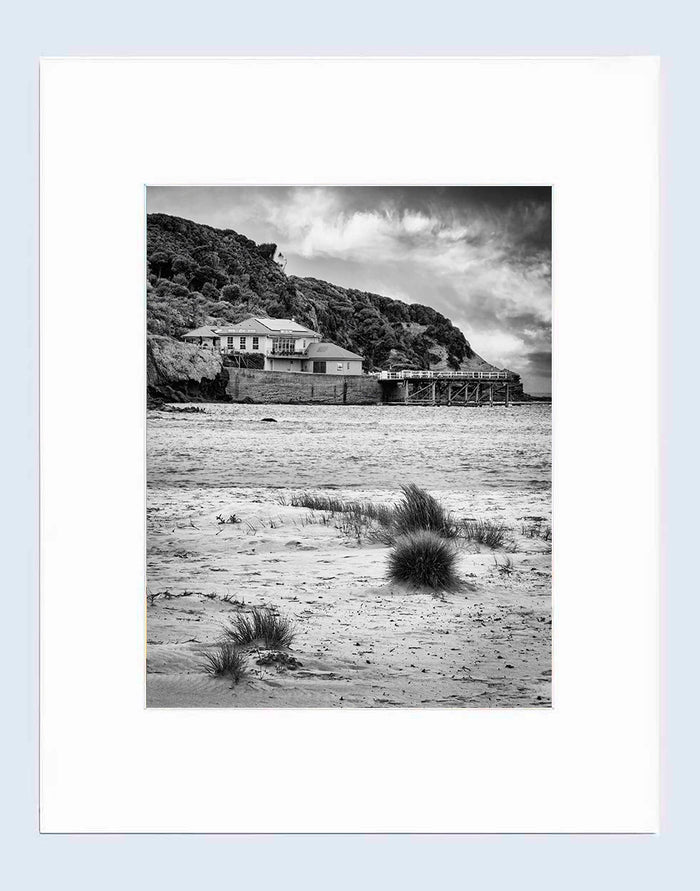 Mat print 16x20 — Merimbula Wharf from Main Beach black and white NSW
