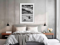 Merimbula Wharf B&W in white frame wall art