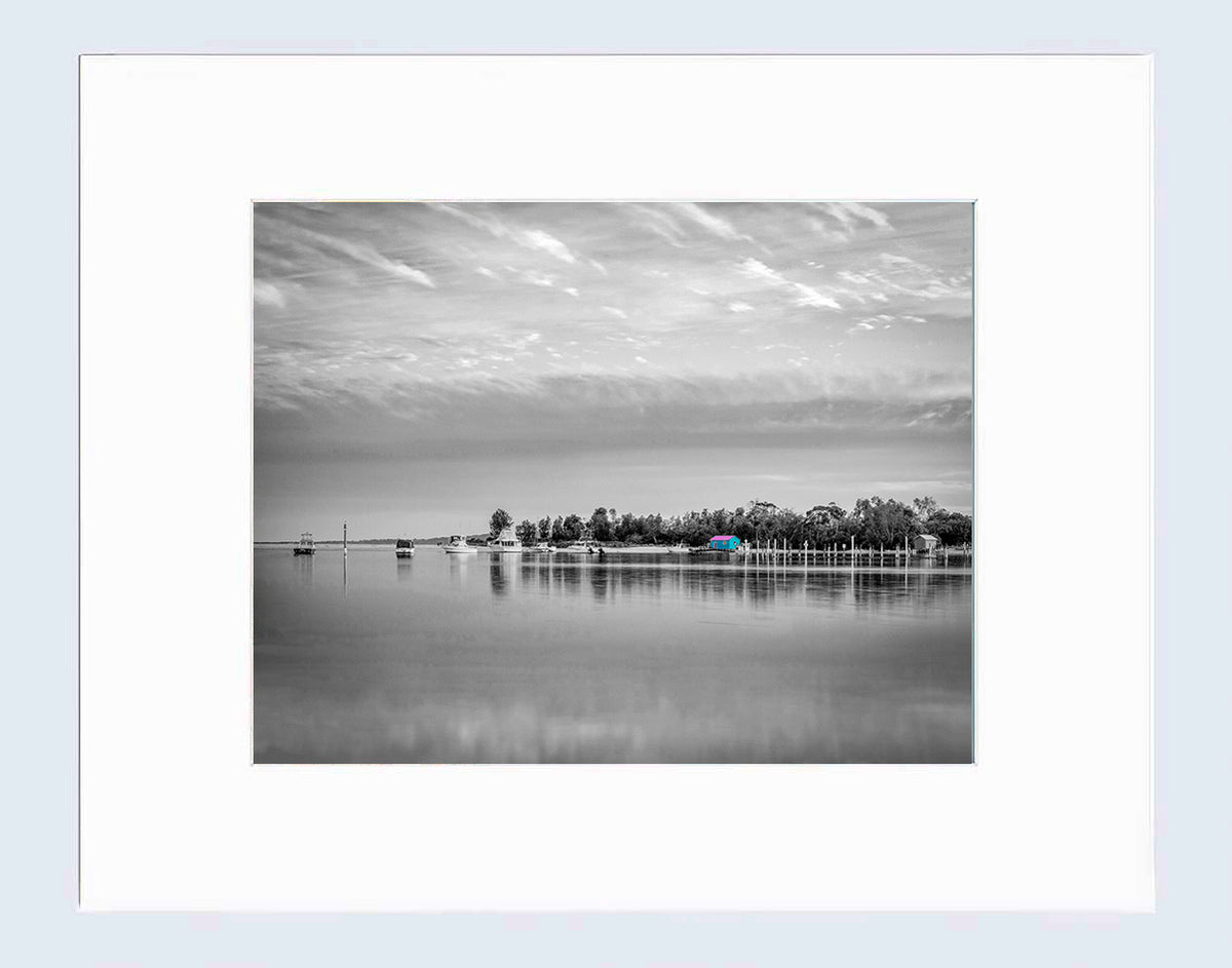 Mat print 16x20 — Mitchies Jetty B&W with splash of colour, Merimbula NSW