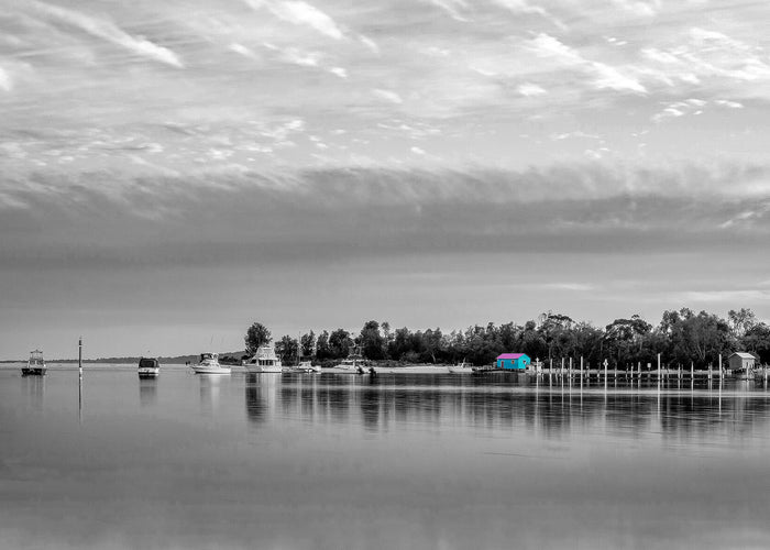 Mitchies Jetty splash of colour acrylic block print, Merimbula Lake NSW