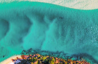 Pambula River aerial from directly above, vivid colour over white sand