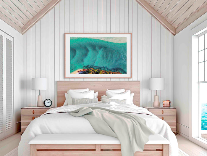 Pambula River Bird's Eye View wall art — aerial turquoise estuary, Beowa National Park NSW