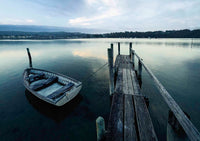 Little boat tied to Fishpen Jetty Merimbula print