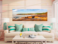 Short Point Splendour panorama with Pied Oystercatchers — acrylic wall art, Merimbula NSW