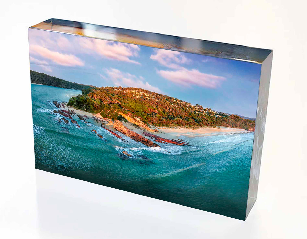 Acrylic block — Pambula Beach from the ocean, Far South Coast NSW