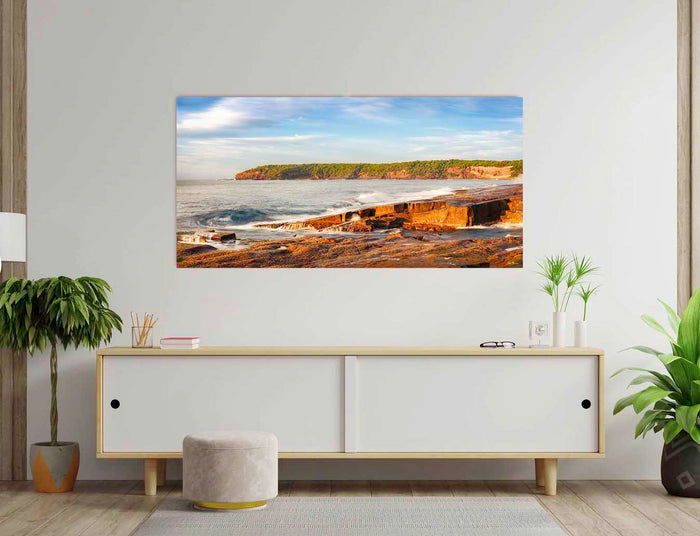 Short Point Sunrise wide panorama — acrylic wall art, Merimbula NSW
