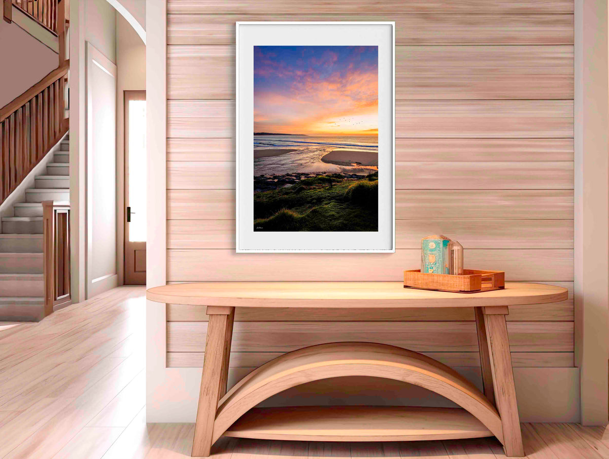 Short Point back lake Merimbula in white frame