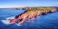 Ben Boyd Tower Eden 2:1 panorama, sandstone cliffs and Tasman Sea