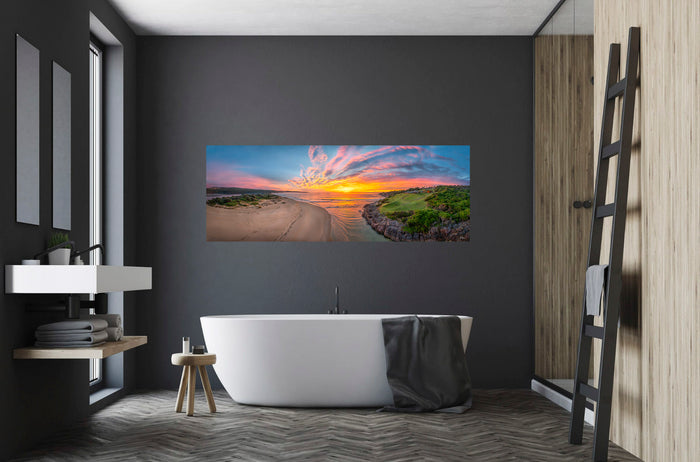 New Day Short Point super wide panorama — acrylic wall art, lake entrance at dawn
