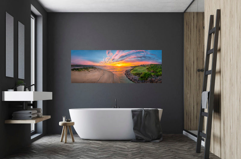 New Day Short Point super wide panorama — acrylic wall art, lake entrance at dawn