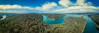 Pambula Lake and river estuary super wide panorama, NSW Sapphire Coast