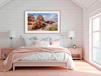 Ancient Devonian rock formations at Pambula Beach at dusk, NSW Sapphire Coast — wall art
