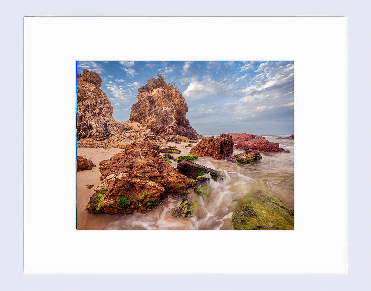 Mat print 16x20 — Devonian rock formations at Pambula Beach at dusk, NSW