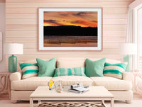Top Lake Sunset Merimbula wall art — oyster leases at sunset, Merimbula NSW
