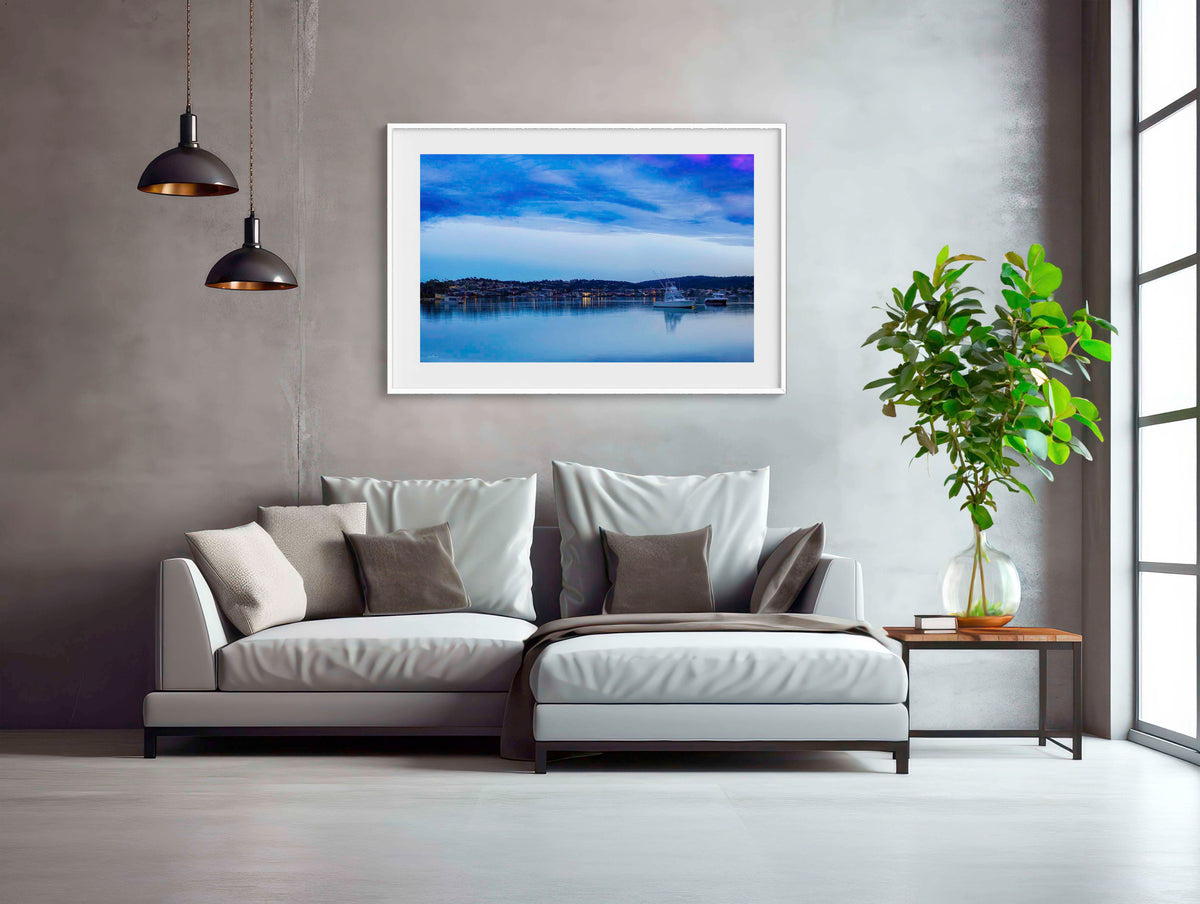 Dawn Merimbula Lake in white frame wall art