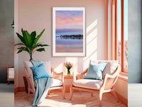 Pastel Pink Paradise wall art — Mitchies Jetty in fairy floss pink sunset, Merimbula NSW