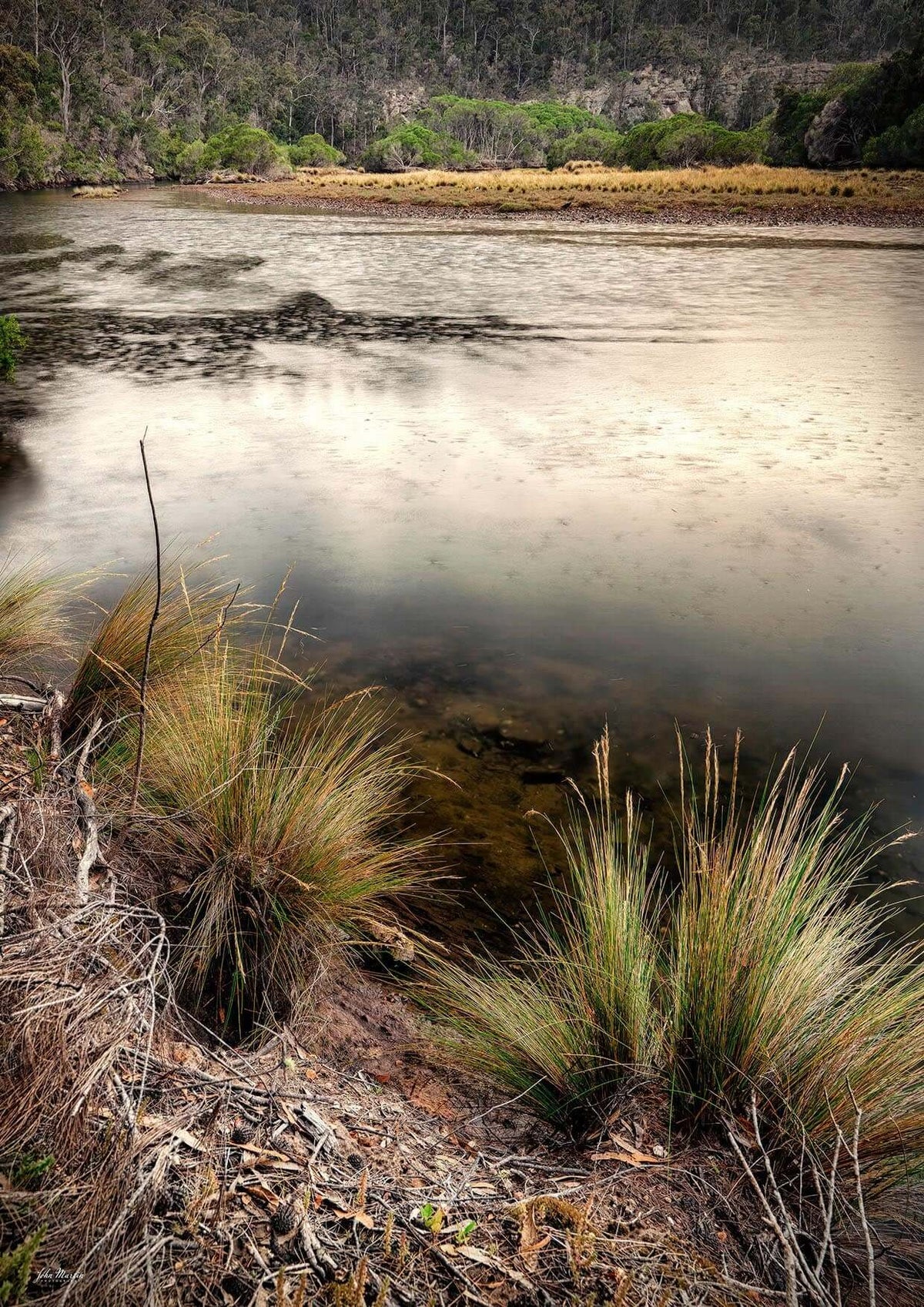 Yowaka River print, soft rain and calm water
