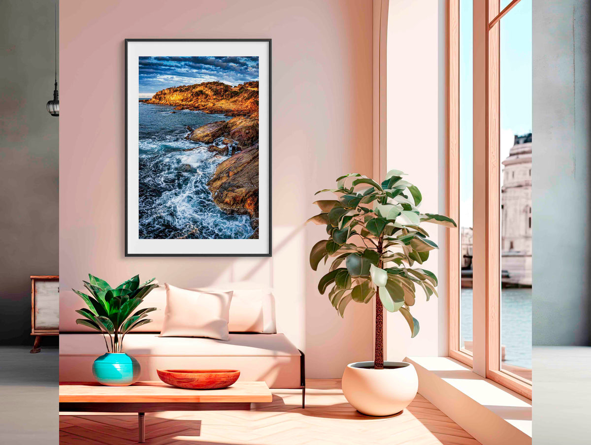 Tathra Rocks in black frame wall art