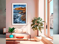 Tathra Rocks wall art — golden foreshore rocks and dramatic sky at Tathra NSW