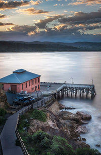 Tathra Wharf smooth water print, silky sea and lone fisherman at dusk