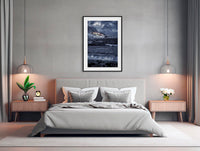 Merimbula Wharf B&W with splash of colour wall art — terracotta roof in monochrome scene, NSW
