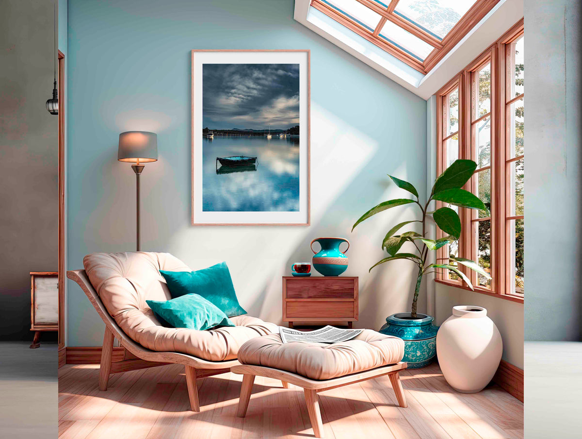 Little Boat in timber frame wall art