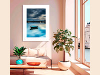 Moored dinghy on Merimbula Lake at dusk, NSW — artistic long-exposure treatment — gallery print