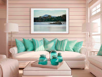 Twofold Bay Eden wall art — pink wispy clouds over calm harbour at sunset, NSW