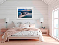 Fishpen Peninsula and Merimbula Lake aerial at dusk, NSW — framed print