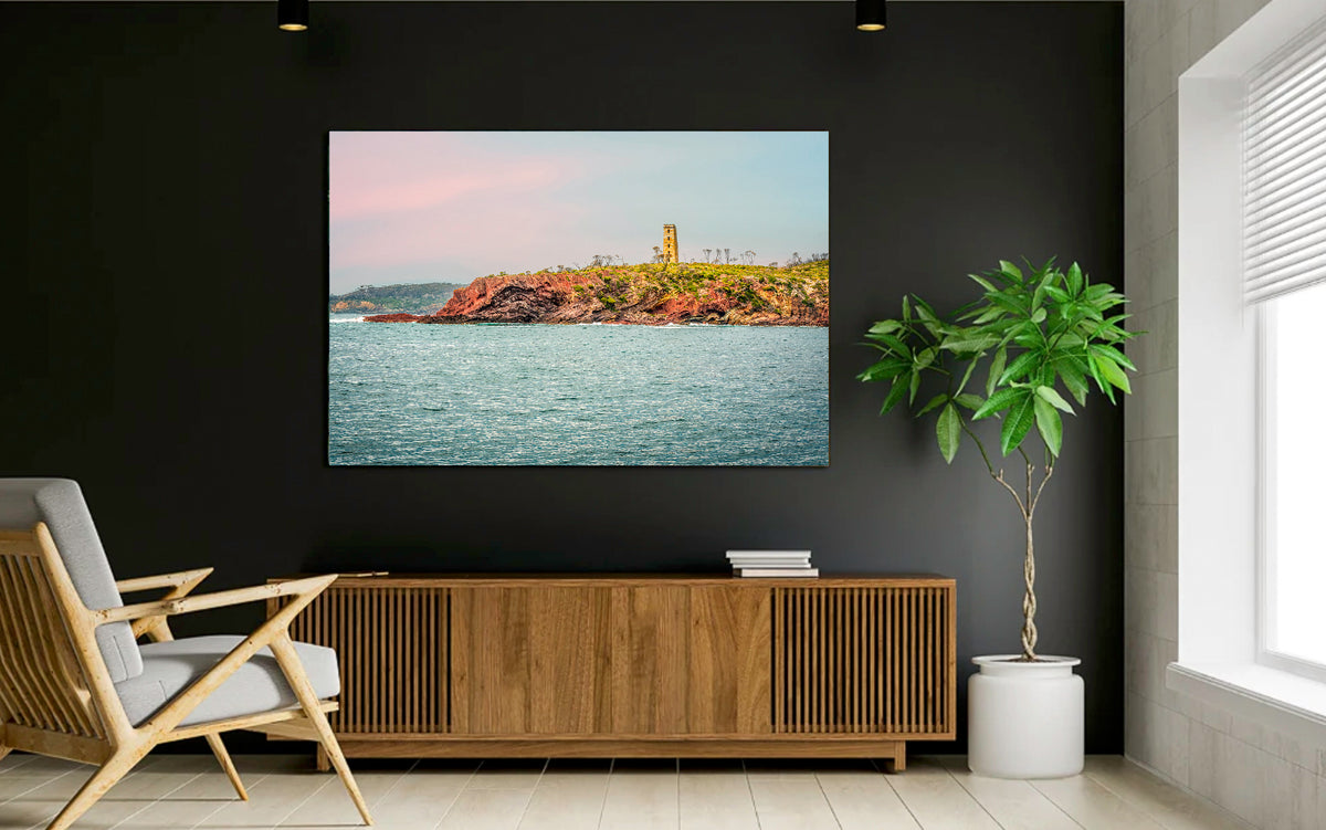 Ben Boyd Tower Seascape wall art — tower on horizon from coastal foreshore, Eden NSW