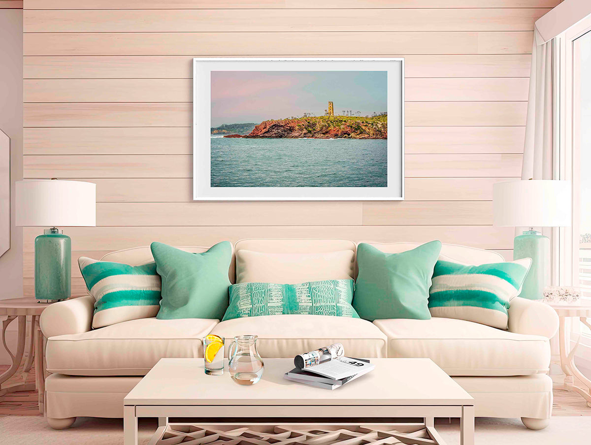 Ben Boyd Tower seascape in white frame