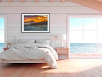 Mimosa Rocks Sunrise wall art — golden dawn light on rock formations, Sapphire Coast NSW