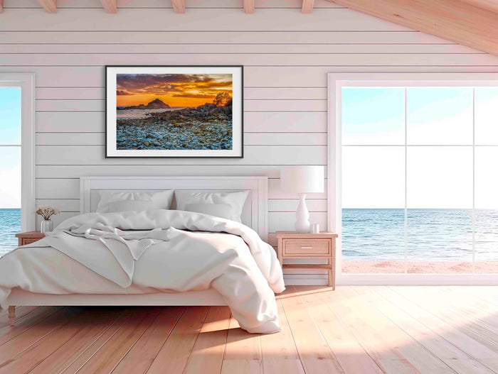 Mimosa Rocks Sunrise wall art — golden dawn light on rock formations, Sapphire Coast NSW