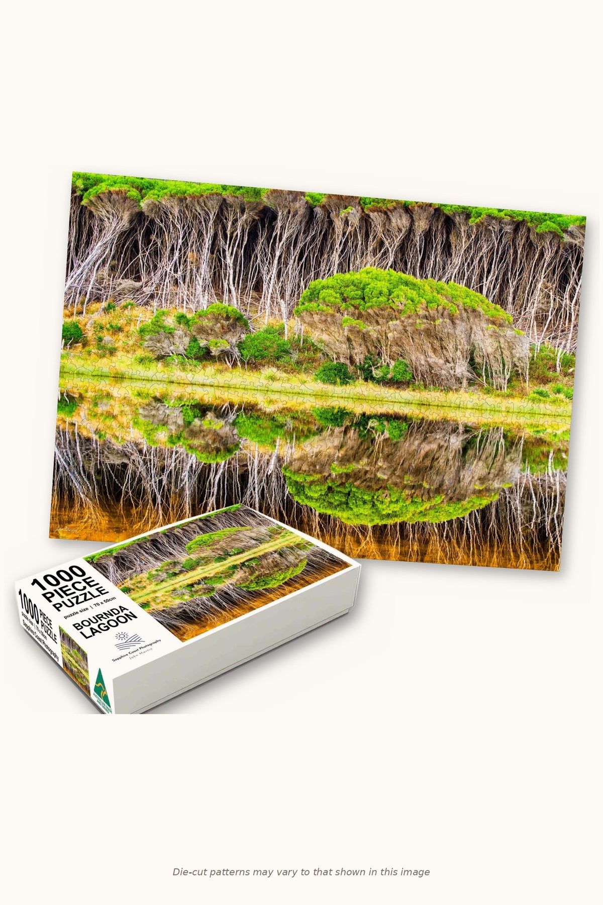 Bournda Lagoon 1000-piece jigsaw puzzle — the finished puzzle with its box, Bournda National Park NSW