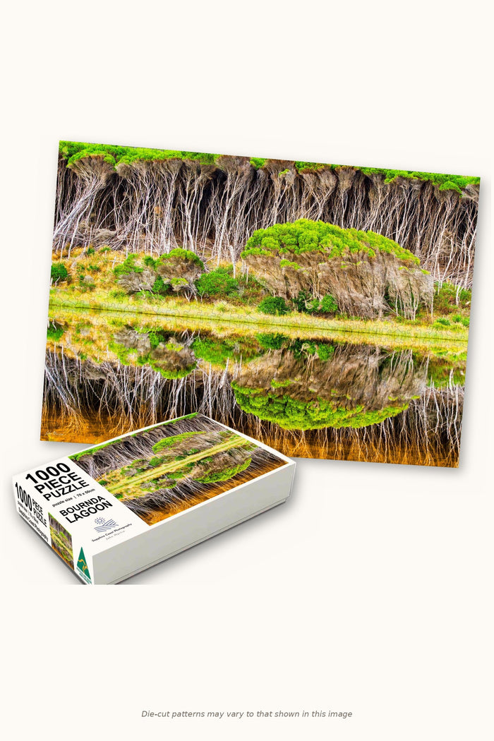 Bournda Lagoon 1000-piece jigsaw puzzle — the finished puzzle with its box, Bournda National Park NSW