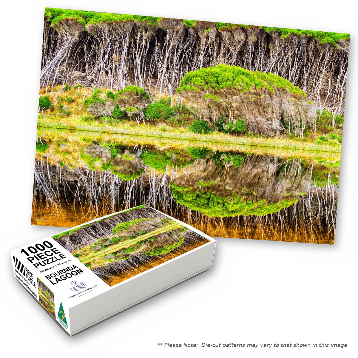 Bournda Lagoon 1000-piece jigsaw box with the completed puzzle, Bournda National Park NSW