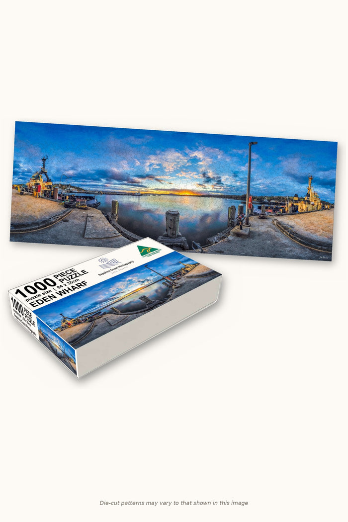 Eden Wharf 1000-piece jigsaw puzzle — the finished puzzle with its box, Eden NSW