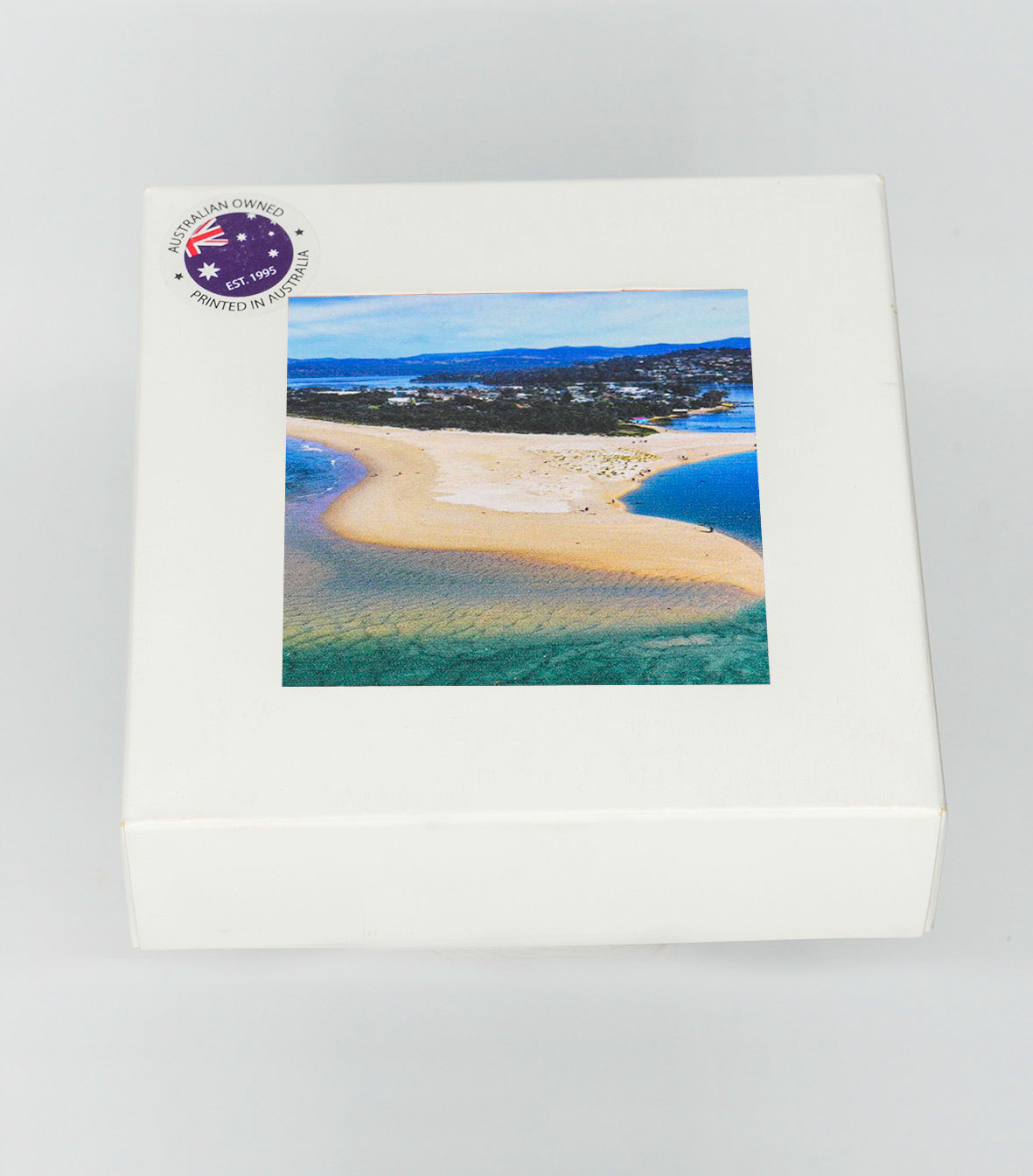 Coasters set of four — Merimbula Lake Fishpen round ceramic, NSW