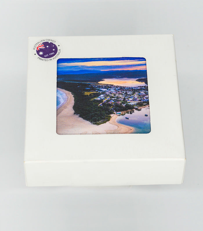 Coasters set of four — Fishpen Merimbula square ceramic, NSW Sapphire Coast
