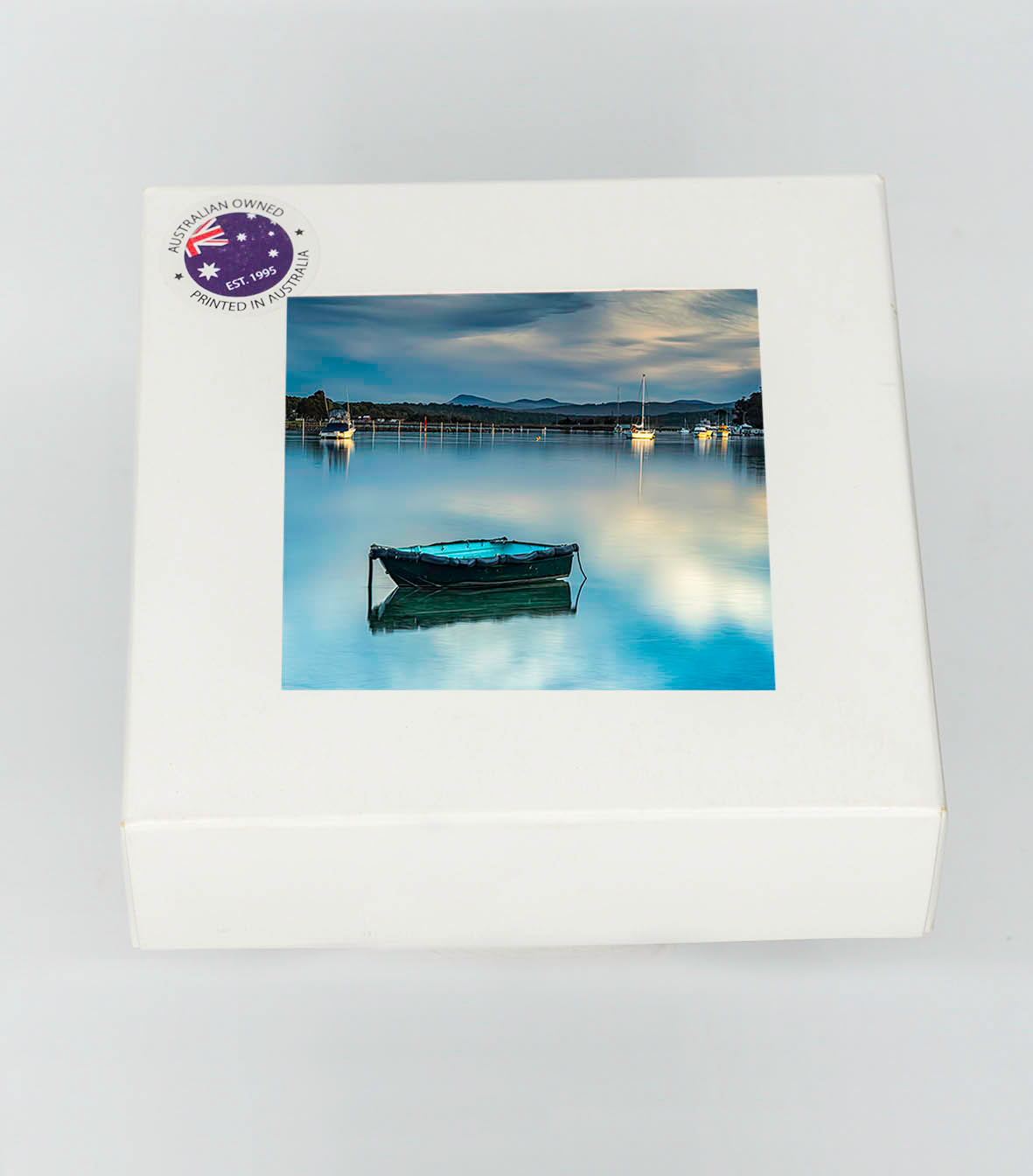 Coasters set of four — Little Boat Merimbula square ceramic, NSW