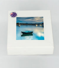 Coasters set of four — Little Boat Merimbula square ceramic, NSW