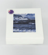 Coasters set of four — Merimbula Wharf square ceramic, NSW Sapphire Coast