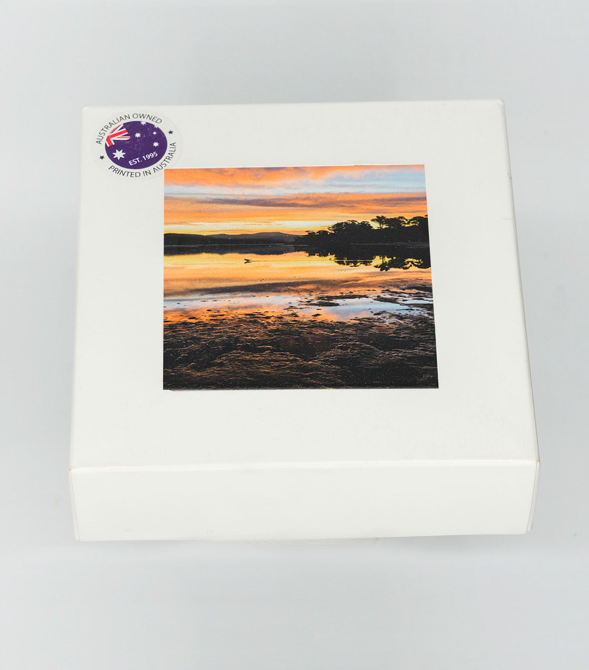 Coasters set of four — Top Lake Merimbula square ceramic, NSW