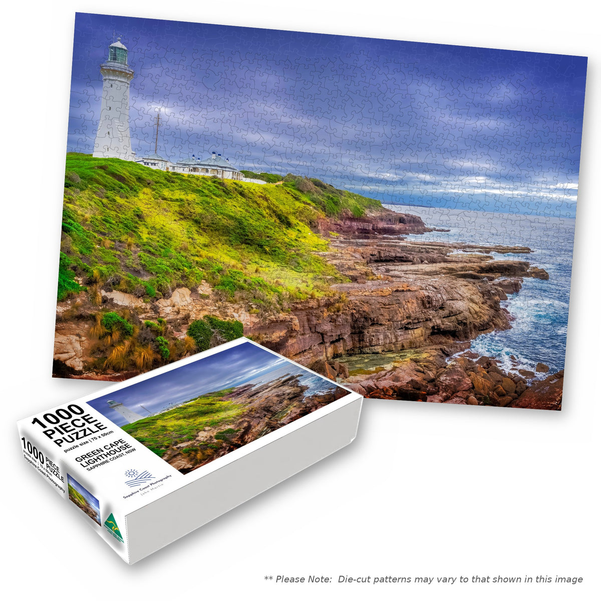 Green Cape Lighthouse 1000-piece jigsaw box with the completed puzzle, Sapphire Coast NSW