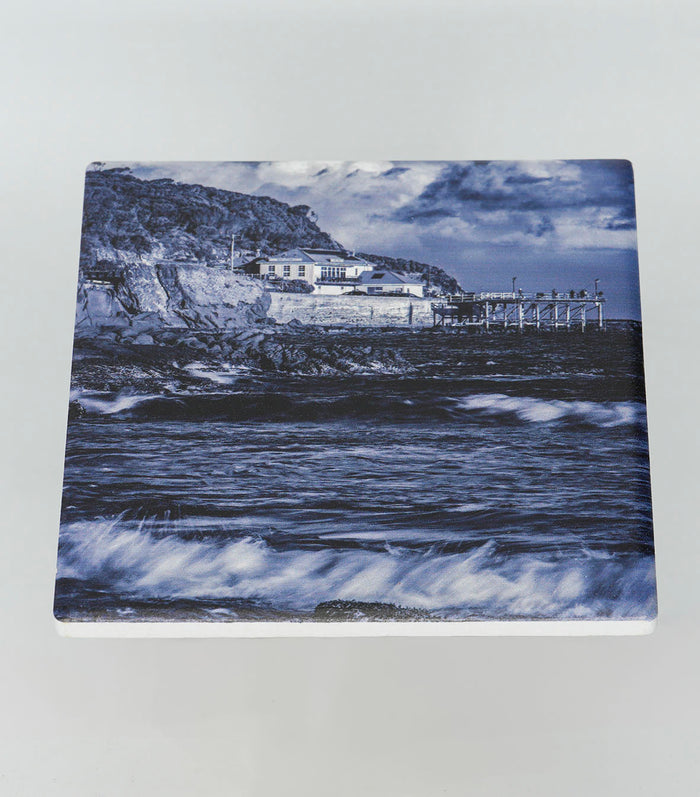 Merimbula Wharf square ceramic coaster, NSW Sapphire Coast