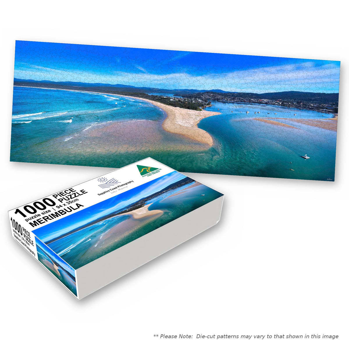 Merimbula Lake 1000-piece jigsaw box with the completed puzzle, Merimbula NSW