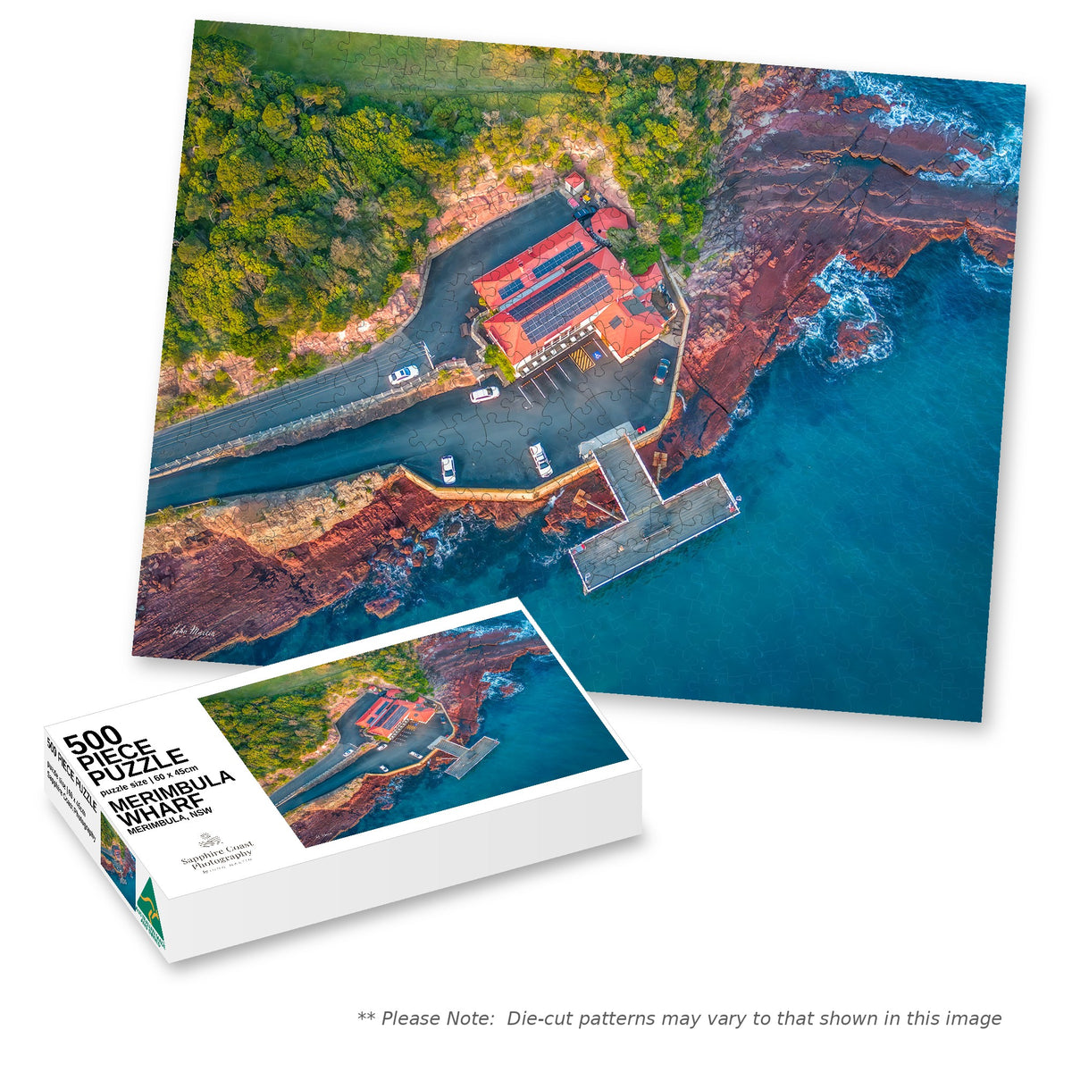 Merimbula Wharf 500-piece jigsaw box with the completed puzzle, Merimbula NSW