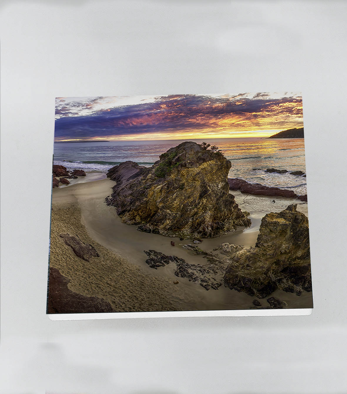 Single square ceramic coaster — Pambula Beach Sunrise, NSW
