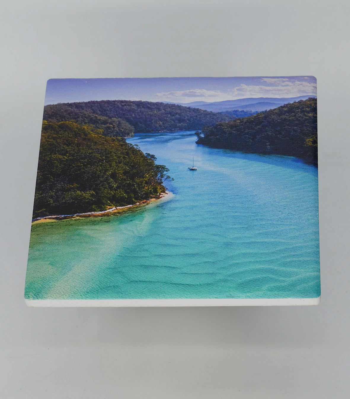 Pambula River ceramic coasters set of 4, square with cork backing